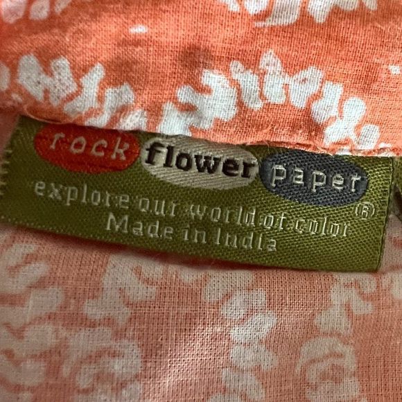 Rock Flower Paper 100% Cotton Sleeveless Dress Peach with White Trim Size Large - Picture 6 of 8